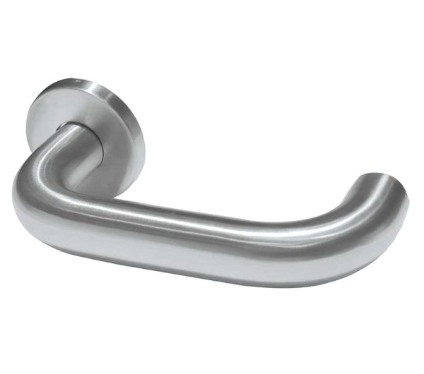 Orbit 22mm Door Handles On Round Rose, Satin Stainless Steel (sold in pairs)