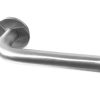 Radium Door Handles On Round Rose, Satin Stainless Steel (sold in pairs)