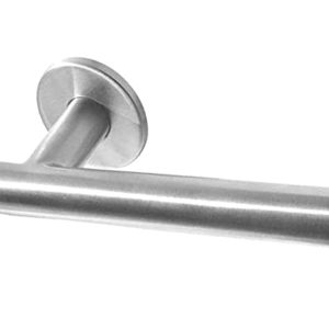 Atlanta Door Handles On Round Rose, Satin Stainless Steel (sold in pairs)