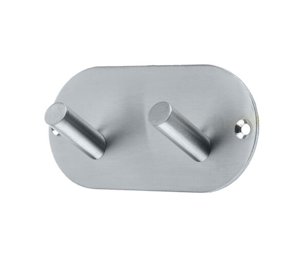 Frelan Hardware Double Robe Hook On Rounded Backplate, Satin Stainless Steel