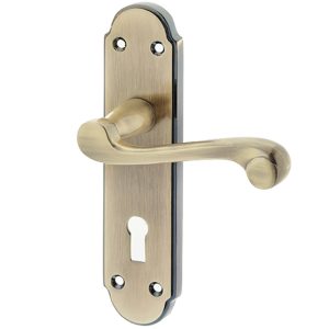 Marlow Suite Door Handles On Backplate, Antique Brass - JV270AB (sold in pairs)