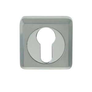 Frelan Hardware Euro Profile Square Escutcheon, Dual Finish Polished Chrome & Satin Chrome