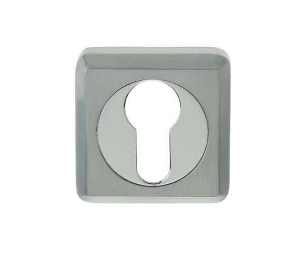 Frelan Hardware Euro Profile Square Escutcheon, Dual Finish Polished Chrome & Satin Chrome