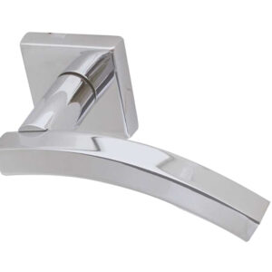 Frelan Hardware Paja Kubus Curved Door Handles On Square Rose, Polished Chrome (Sold In Pairs)