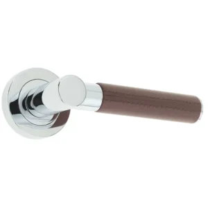 Ascot Door Handle On Rose Brown Leather/Polished Chrome