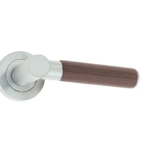 Ascot Door Handle On Rose Brown Leather/Satin Chrome