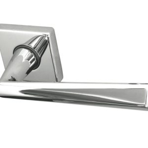 Reguitti Rombo Door Handles On Square Rose, Polished Chrome (sold in pairs)