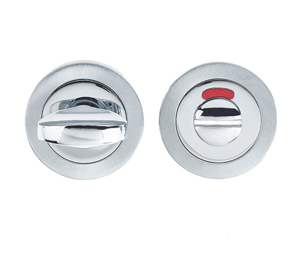 Frelan Hardware Bathroom Turn & Release With Indicator (50Mm X 10Mm), Dual Finish Polished Chrome & Satin Chrome