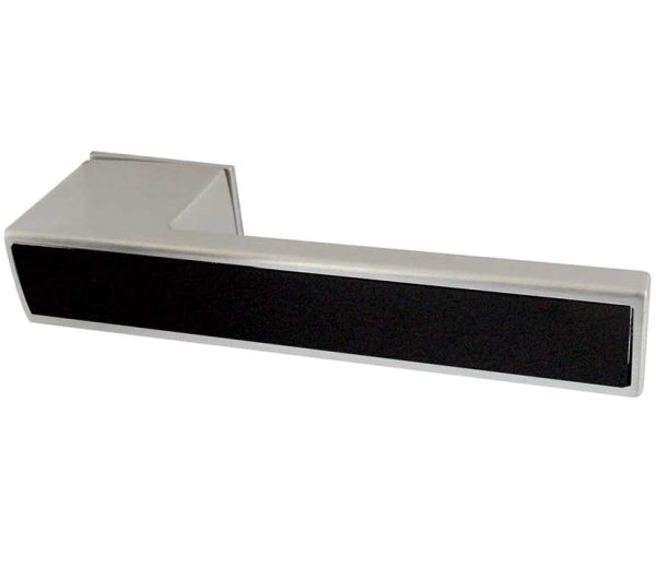 Reguitti Ebony Door Handles On Square Rose, Satin Chrome (sold in pairs)