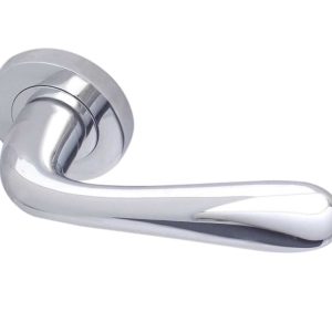 Reguitti Classic Door Handles On Round Rose, Polished Chrome (sold in pairs)