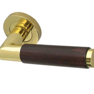 Frelan Hardware Reguitti Cuba Dark Wood Door Handles On Round Rose, Polished Brass(Sold In Pairs)