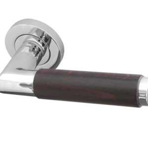 Frelan Hardware Reguitti Cuba Dark Wood Door Handles On Round Rose, Polished Chrome (Sold In Pairs)