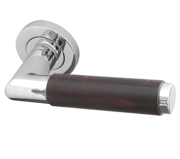 Frelan Hardware Reguitti Cuba Dark Wood Door Handles On Round Rose, Polished Chrome (Sold In Pairs)