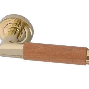 Frelan Hardware Reguitti Havanna Light Wood Door Handles On Round Rose, Polished Brass (Sold In Pairs)