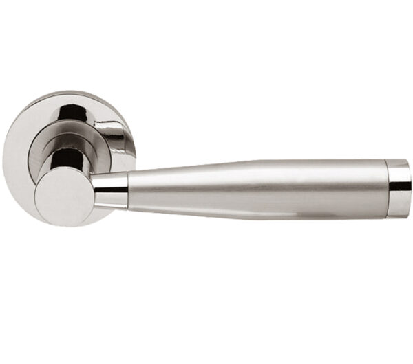 Frelan Hardware Alexander Door Handles On Round Rose, Dual Finish Polished Chrome & Satin Nickel (Sold In Pairs)