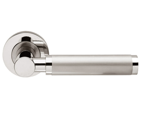 Frelan Hardware Charlotte Door Handles On Round Rose, Dual Finish Polished Chrome & Satin Nickel (Sold In Pairs)