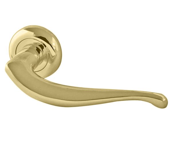 Paja Goccia Door Handles On Bevelled Round Rose, Polished Brass (sold in pairs)