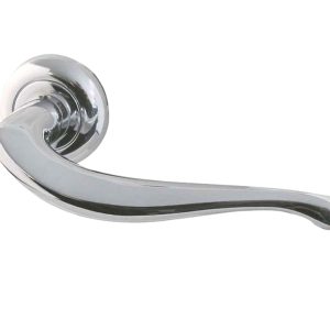 Paja Goccia Door Handles On Bevelled Round Rose, Polished Chrome (sold in pairs)