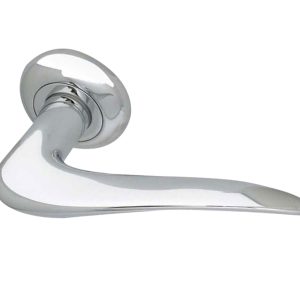 Paja Alladin Door Handles On Bevelled Round Rose, Polished Chrome (sold in pairs)