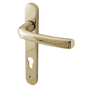 Frelan Hardware Pvcu Lever Door Handles (220Mm Backplate - 92Mm C/C Euro Lock), Pvd Stainless Brass