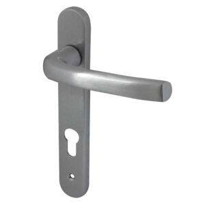 Frelan Hardware Pvcu Lever Door Handles (220Mm Backplate - 92Mm C/C Euro Lock), Satin Chrome (Sold In Pairs)