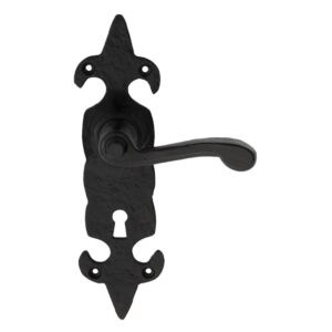 Ludlow Foundries Fleur De Lys Door Handles On Backplate, Black Antique - Lf5504 (Sold In Pairs)