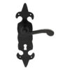 Ludlow Foundries Fleur De Lys Door Handles On Backplate, Black Antique (Sold In Pairs)