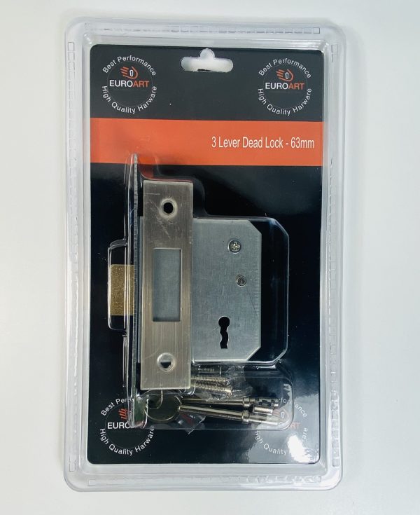 3 Lever Deadlock - 63mm - Satin Stainless Steel Finish