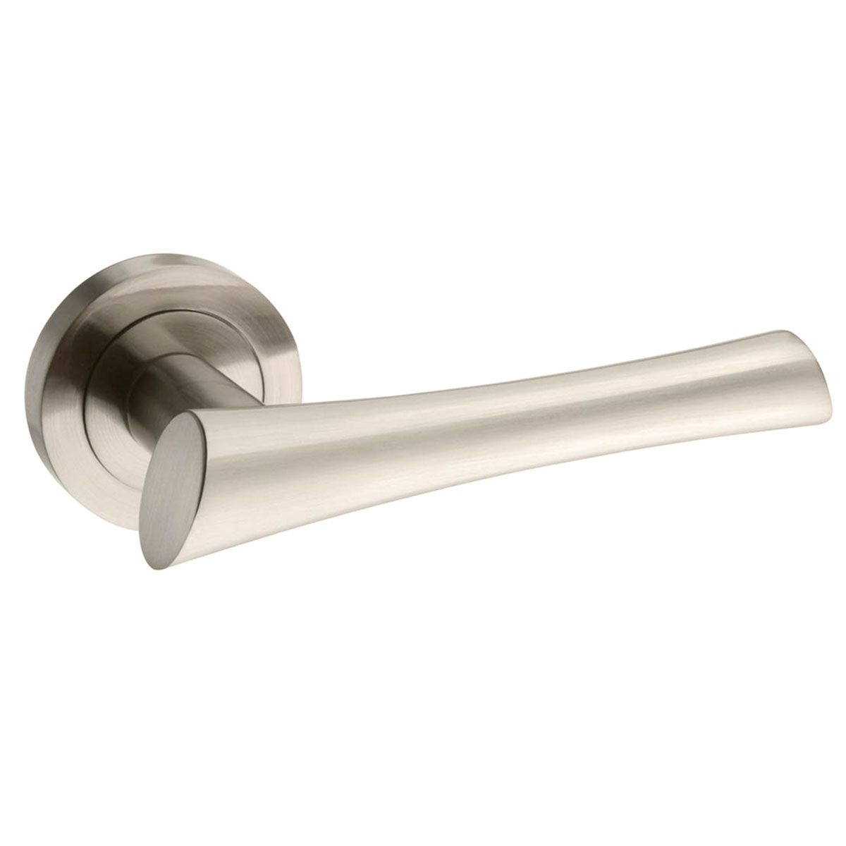 Mediterranean Corsica Lever Door Handle on Round Rose - Satin Nickel