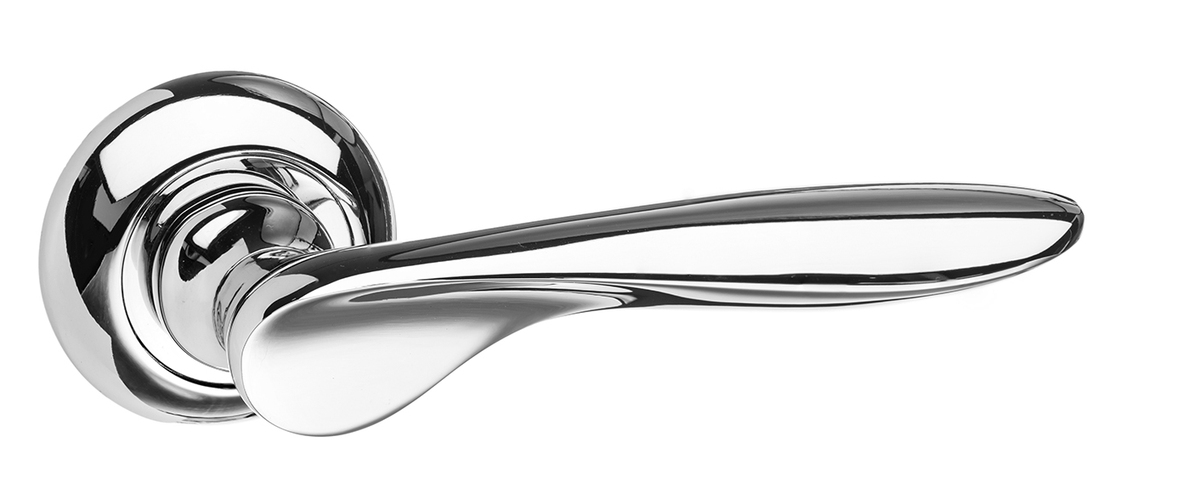 Mediterranean Malta Lever Door Handle on Round "C" Rose - Polished Chrome