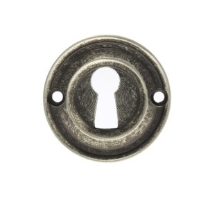 Atlantic Old English Solid Brass Standard Profile Round Escutcheon, Distressed Silver - OERKEDS (sold in pairs)