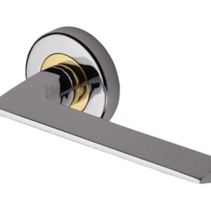 Heritage Brass Pyramid Dual Finish Polished Chrome & Polished Brass Door Handles On Round Rose (Sold In Pairs)