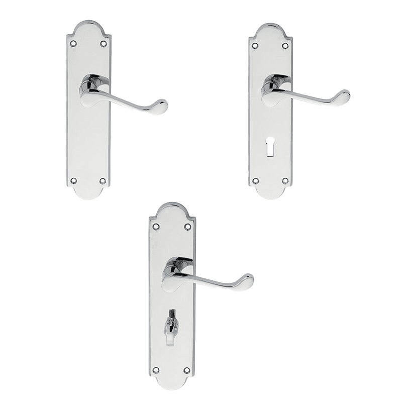 Victorian Shaped Epsom Door Handle On Backplate - Polished Chrome Finish