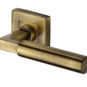 Heritage Brass Bauhaus Sq Antique Brass Door Handles On Square Rose (Sold In Pairs)