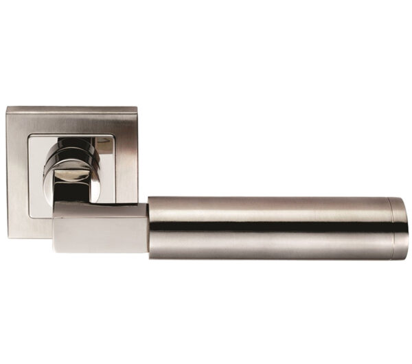 Eurospec Fagus Square Mitred Stainless Steel Door Handles - Satin Stainless Steel (Sold In Pairs)