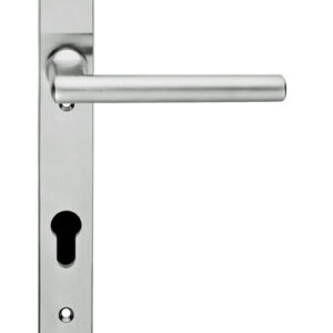 Eurospec Designer Straight Lever Narrow Plate, 92Mm C/C, Euro Lock, Stainless Steel Door Handles (Sold In Pairs)