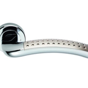 Serozzetta Vogue Door Handles On Round Rose, Dual Finish Polished Chrome & Satin Nickel - (Sold In Pairs)