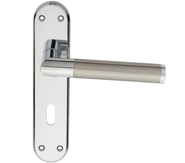 Serozzetta Scope Door Handles On Backplate, Dual Finish Polished Chrome & Satin Nickel (Sold In Pairs)