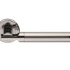 Serozzetta Azul Door Handles On Round Rose, Dual Finish Satin Chrome & Polished Chrome (Sold In Pairs)