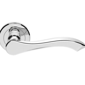 Serozzetta Style Door Handles On Round Rose, Polished Chrome - (Sold In Pairs)