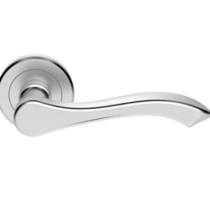 Serozzetta Style Door Handles On Round Rose, Satin Chrome - (Sold In Pairs)