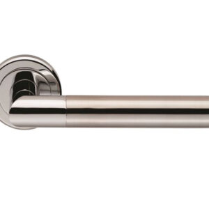 Serozzetta Trend Door Handles On Round Rose, Dual Finish Polished Chrome & Satin Nickel - (Sold In Pairs)