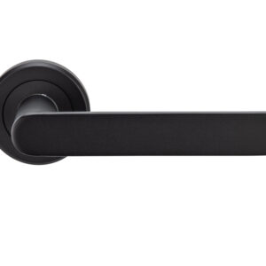 Serozzetta Edge Door Handles On Round Rose, Matt Black (Sold In Pairs)