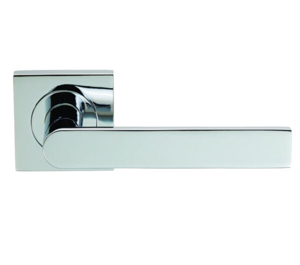 Serozzetta Edge On Square Rose, Polished Chrome Door Handles (Sold In Pairs)