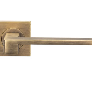 Serozzetta Equi Door Handles On Square Rose, Antique Brass - (Sold In Pairs)