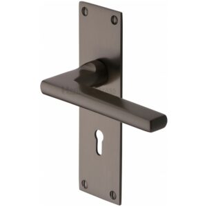 Heritage Brass Trident Low Profile Door Handles On Backplates, Matt Bronze - (Sold In Pairs)