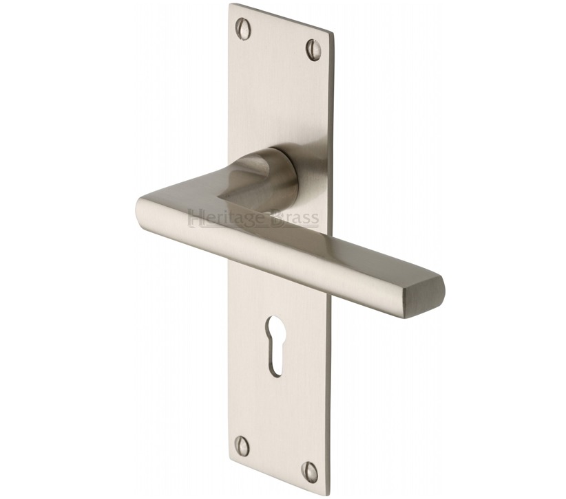 Heritage Brass Trident Low Profile Door Handles On Backplates, Satin Nickel (Sold In Pairs)