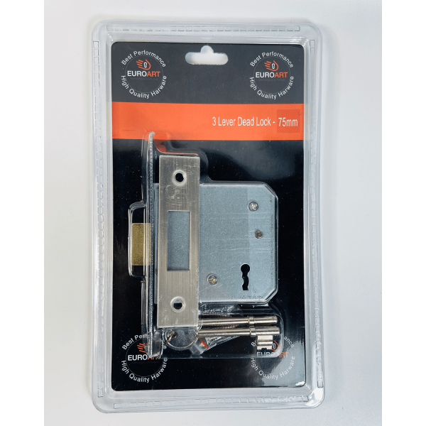 3 Lever Deadlock - 75mm - Satin Stainless Steel Finish