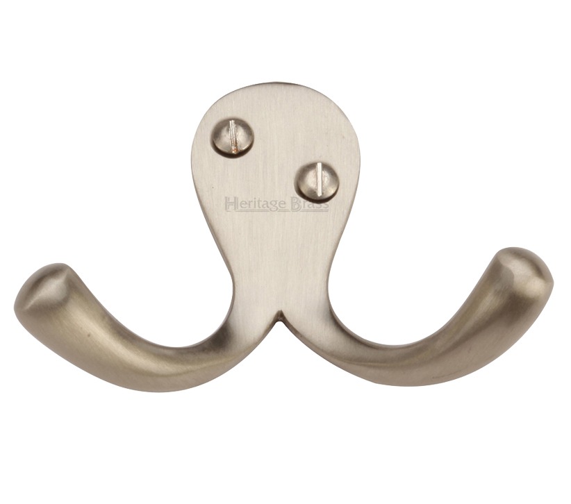 Heritage Brass Double Robe Hook (64Mm Width), Satin Nickel