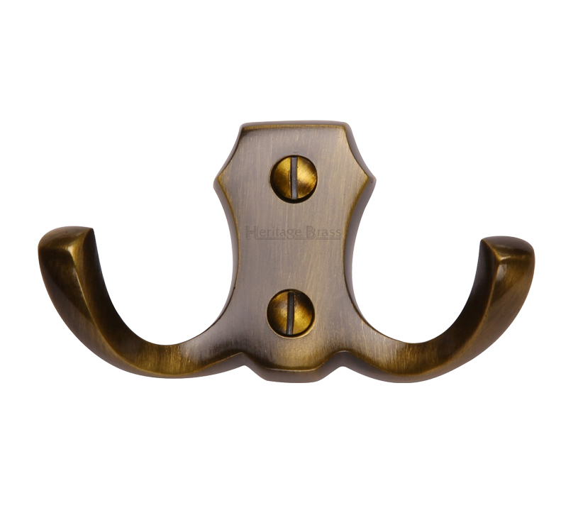 Heritage Brass Double Robe Hook (78Mm Width), Antique Brass